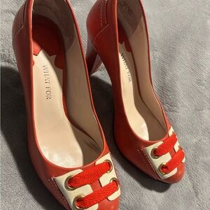 Vintage-Inspired Red Preppy-Chic Heels/Pumps by What For